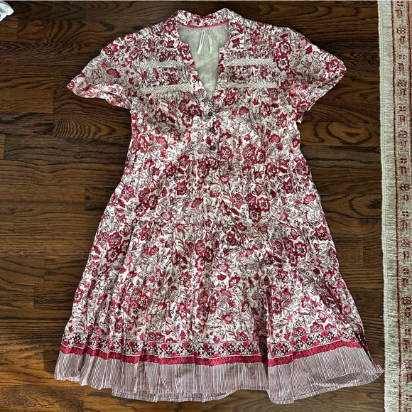 Anthropologie Georgina Mini Spring Boho Cotton Dress Pink Floral Trim - Picture 3 of 16